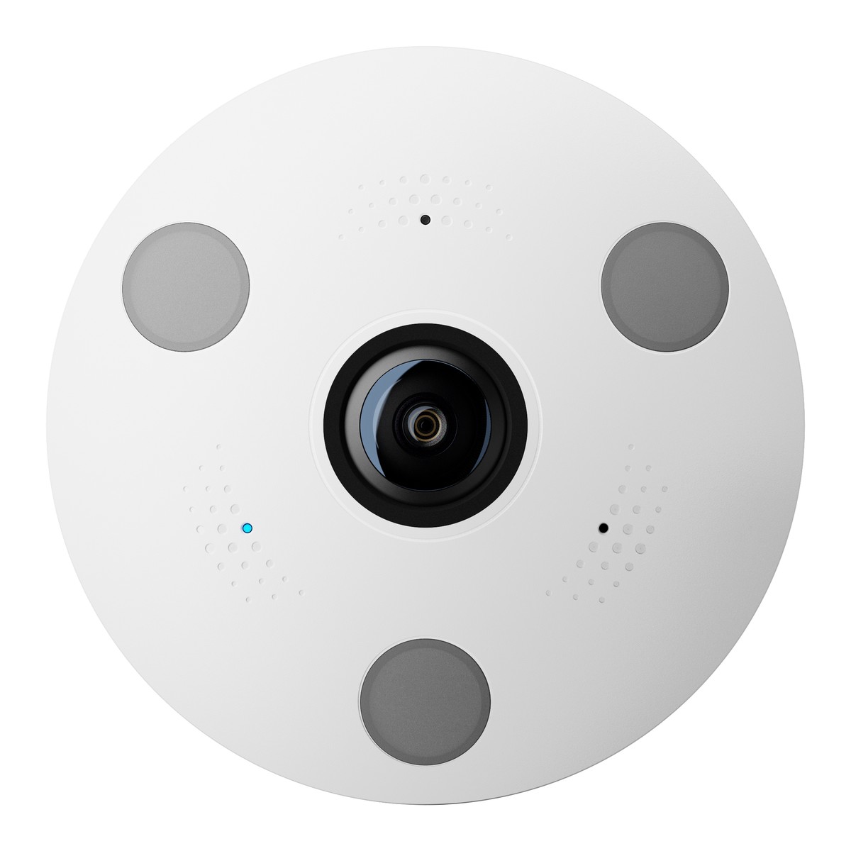 Synology FC600 Fisheye-Kamera, Frontansicht mit Objektiv und IR-LEDs
